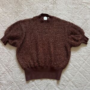 Maeve Anthropologie Brown Violetta Tinsel Short Sleeve Sweater Women’s Size XS